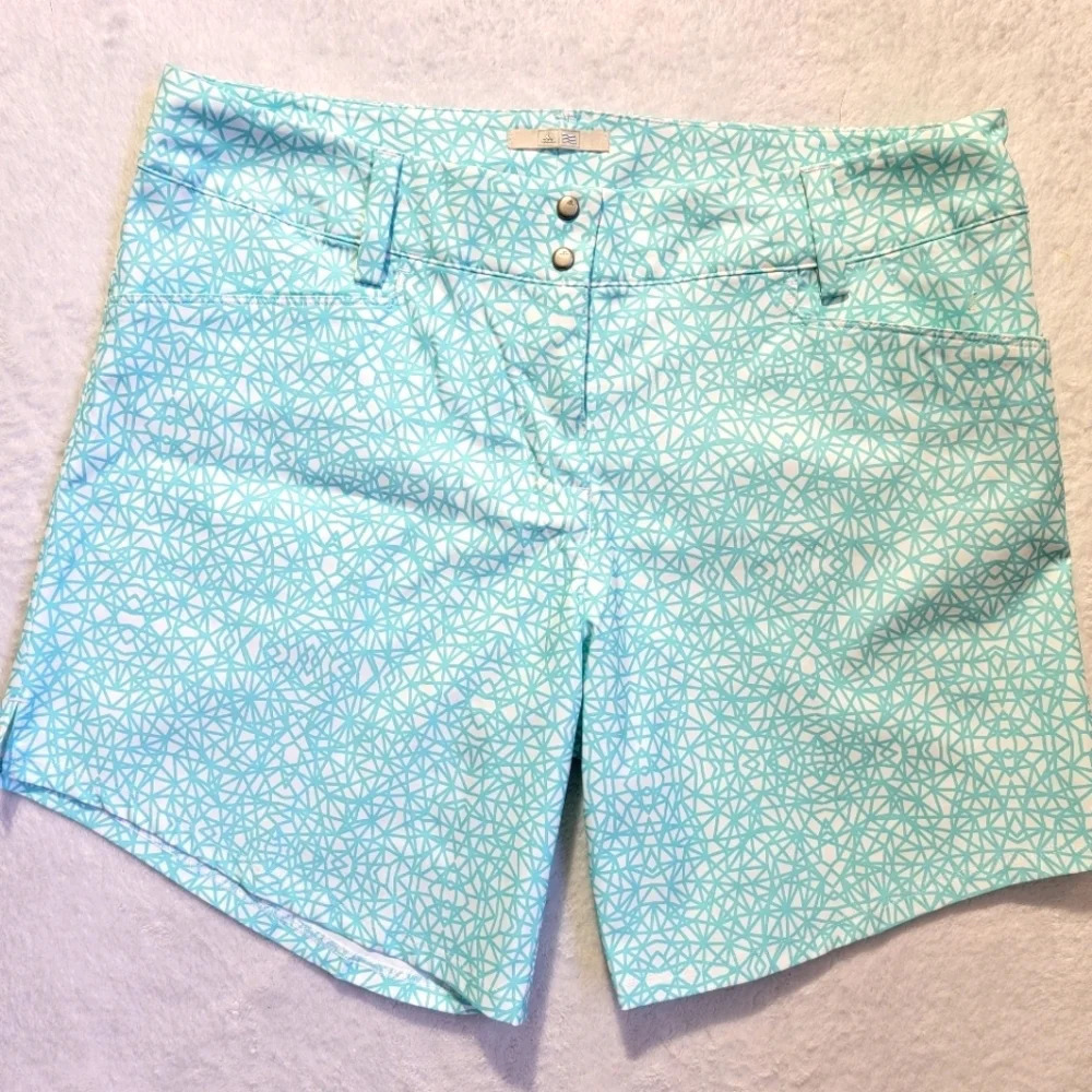 Adidas Golf Shorts Size 8 Mid Rise 7" Inseam Double Snap Waist Blue & White